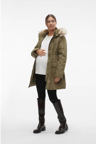Mamalicious jas MLNEWMACY van polyester olijfgroen Effen XL - Foto 3