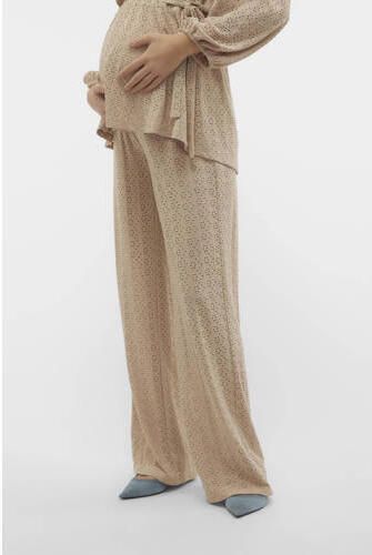 Mamalicious loose fit broek met ingebreid patroon beige Dames Polyester XL