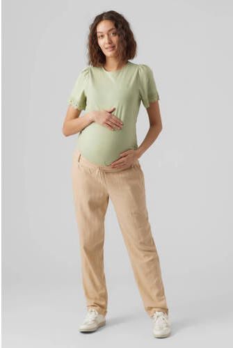 Mamalicious regular fit broek MLBEACH met linnen ecru Effen XL - Foto 2