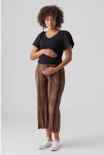 Mamalicious wide leg zwangerschapsbroek MLAURA met panterprint bruin zwart Dames Polyester XL - Foto 2
