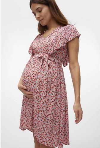 Mamalicious zwangerschaps- en voedingsjurk MLNIKI met all over print en ruches roze Dames Viscose V-hals XL - Foto 3