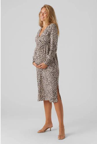 Mamalicious zwangerschaps- en voedingsjurk MLRUBY met all over print grijs zwart Dames Polyester V-hals XL - Foto 2