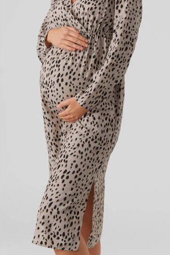 Mamalicious zwangerschaps- en voedingsjurk MLRUBY met all over print grijs zwart Dames Polyester V-hals XL - Foto 4