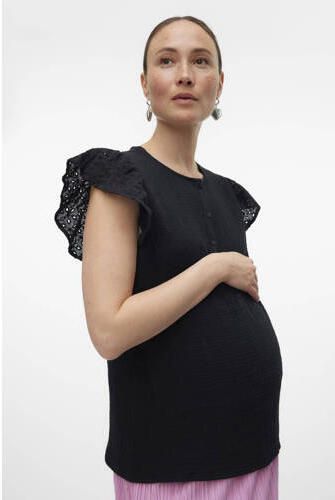 Mamalicious zwangerschaps- en voedingstop MLJUANA zwart Blouse Dames Katoen Ronde hals XXL