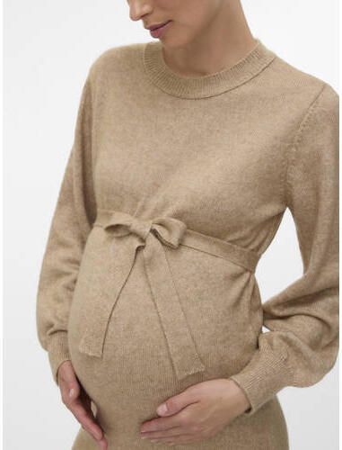 MAMALICIOUS zwangerschaps jurk gebreid beige Dames Acryl Ronde hals Effen maat M
