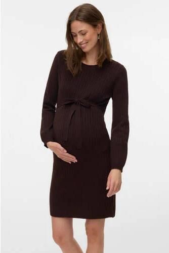 MAMALICIOUS zwangerschaps midi jurk donkerbruin Dames Sweat Ronde hals maat M