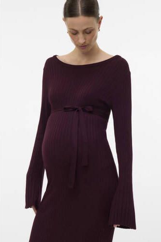 MAMALICIOUS zwangerschaps midi jurk rib gebreid burgundy Rood Dames Viscose Boothals maat S glitter