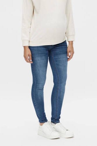 Mamalicious zwangerschaps slim fit jeans MLNOVO dark blue denim Blauw Effen 26-32