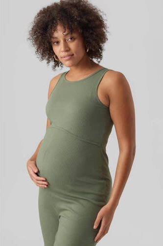 Mamalicious zwangerschapsjumpsuit MLZITTA groen Dames Stretchkatoen Ronde hals XL - Foto 3