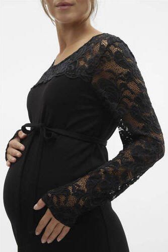 Mamalicious zwangerschapsjurk met kant zwart Dames Viscose Ronde hals Effen M - Foto 3