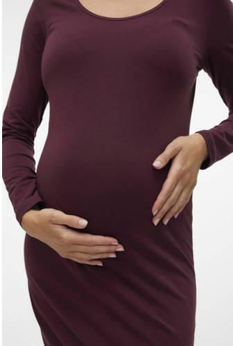 MAMALICIOUS zwangerschapsjurk MLEVA LS paars Dames Stretchkatoen Ronde hals maat M