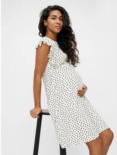 Mamalicious zwangerschapsjurk MLEVELIN met stippen en ruches wit zwart Dames Polyester Ronde hals XXL