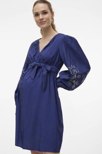 Mamalicious zwangerschapsjurk MLNANAZ met printopdruk en plooien blauw Dames Viscose V-hals XL