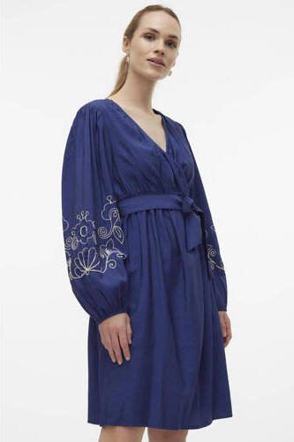Mamalicious zwangerschapsjurk MLNANAZ met printopdruk en plooien blauw Dames Viscose V-hals XL - Foto 3