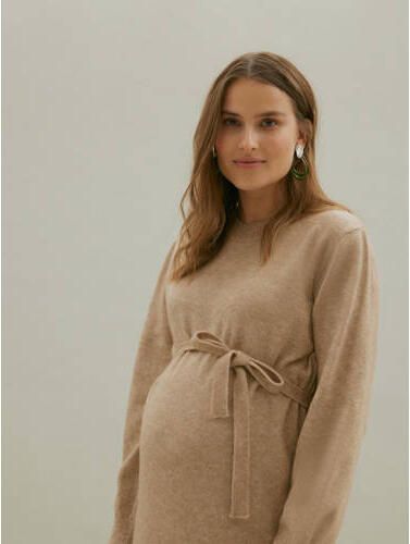 Mamalicious zwangerschapsjurk MLNEWANNE van polyester zand Beige Effen XXL - Foto 2