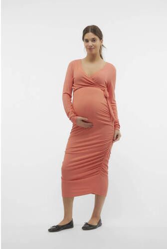 Mamalicious zwangerschapsjurk zalmroze Dames Stretchkatoen Overslagkraag XXL - Foto 3