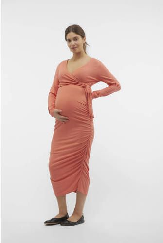 Mamalicious zwangerschapsjurk zalmroze Dames Stretchkatoen Overslagkraag XXL