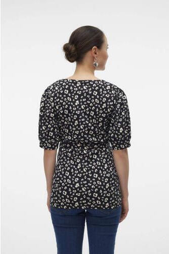 Mamalicious zwangerschapstop MLHAZELA met all over print en overslag detail zwart wit Dames Biologisch katoen V-hals XXL