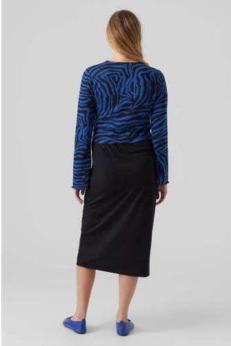 Mamalicious zwangerschapstop MLZILLE met all over print blauw zwart Dames Viscose Ronde hals XL