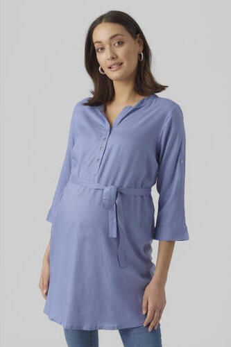 Mamalicious zwangerschapstuniek MLMERCY met ceintuur lichtblauw Dames Viscose Ronde hals XL - Foto 3