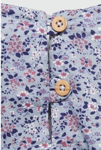 Mango Kids A-lijn jurk met all over print blauw Meisjes Katoen Ronde hals 104