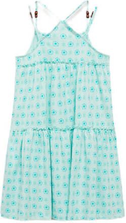 Mango Kids A-lijn jurk met all over print mintgroen wit Blauw Meisjes Katoen Ronde hals 128 - Foto 3