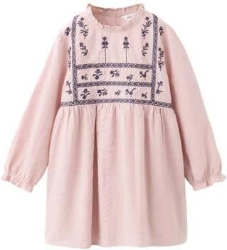 Mango Kids A-lijn jurk met ruches en print roze Meisjes Polyester Ronde hals