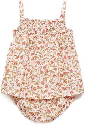 Mango Kids baby jurk + bloomer broekje groen beige roze Meisjes Katoen Vierkante hals 86 - Foto 3