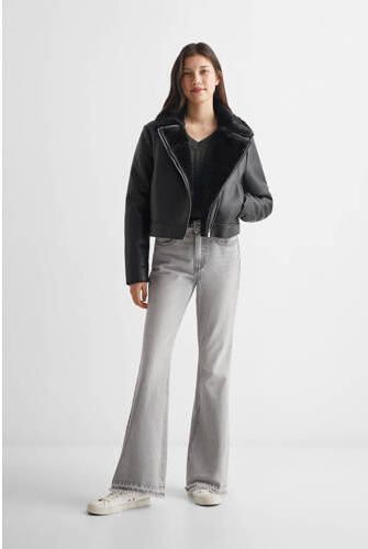 Mango Kids bikerjack zwart Jas Meisjes Imitatieleer Reverskraag Effen 158(XS)