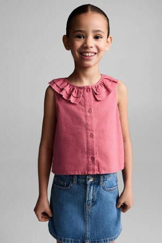 Mango Kids blouse koraal rood Meisjes Linnen Peter Pan-kraag Effen 116
