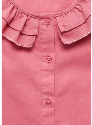 Mango Kids blouse koraal rood Meisjes Linnen Peter Pan-kraag Effen 116 - Foto 2