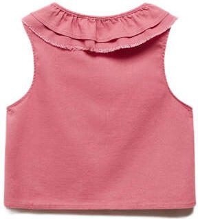 Mango Kids blouse koraal rood Meisjes Linnen Peter Pan-kraag Effen 116 - Foto 3