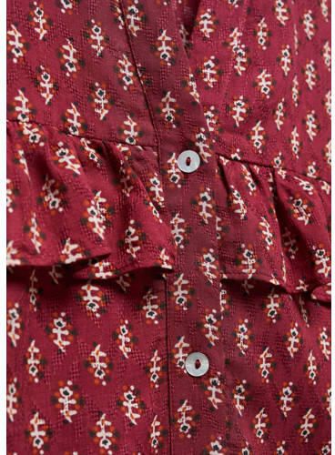 Mango Kids blouse met all over print en ruches donkerrood ecru Meisjes Modal V-hals 152(XXS) - Foto 2
