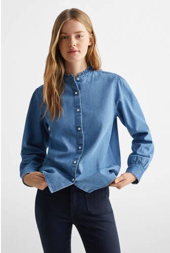 Mango Kids blouse middenblauw Meisjes Denim Opstaande kraag Effen 152(XXS)
