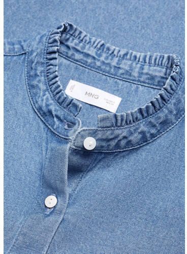 Mango Kids blouse middenblauw Meisjes Denim Opstaande kraag Effen 152(XXS) - Foto 2