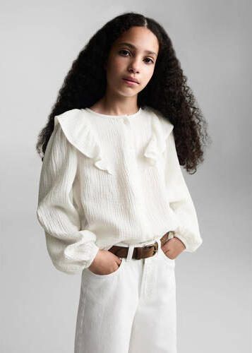 Mango Kids blouse wit Meisjes Katoen Ronde hals Effen 122 - Foto 3