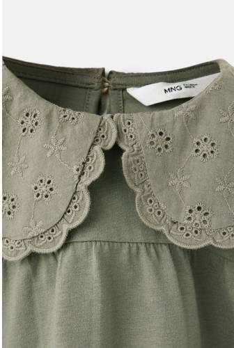 Mango Kids blousetop met borduursels middengroen Meisjes Katoen Peter Pan-kraag - Foto 2