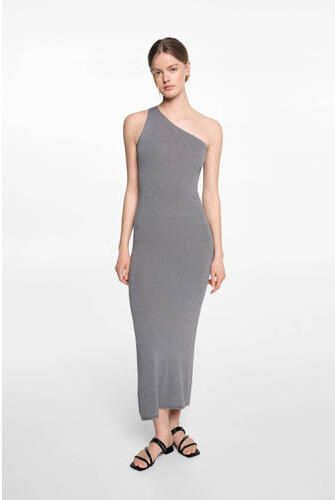 Mango Kids bodycon jurk zilver Meisjes Viscose One shoulder Effen 152(XXS)