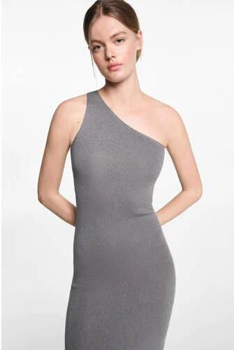 Mango Kids bodycon jurk zilver Meisjes Viscose One shoulder Effen 152(XXS) - Foto 2