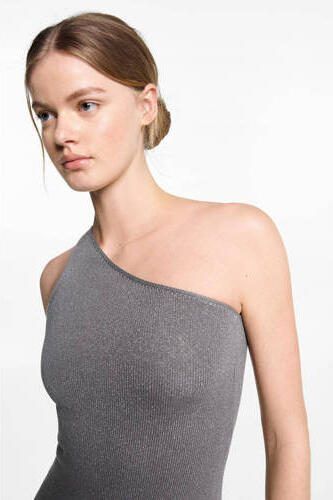 Mango Kids bodycon jurk zilver Meisjes Viscose One shoulder Effen 152(XXS) - Foto 3
