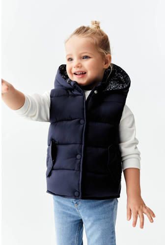 Mango Kids bodywarmer donkerblauw Meisjes Polyamide Capuchon Effen 104 - Foto 2