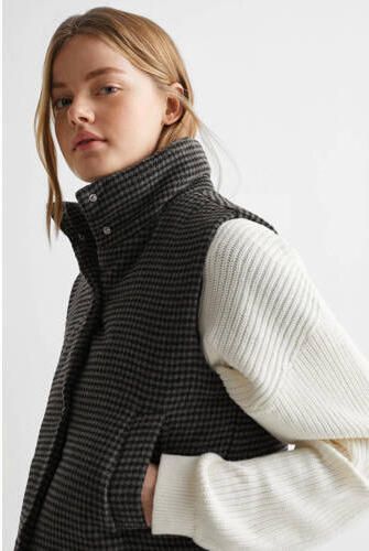 Mango Kids bodywarmer met pied-de-poule zwart wit Meisjes Polyester Opstaande kraag 158(XS) - Foto 3