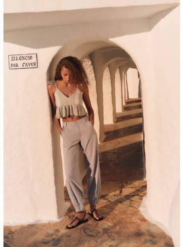 Mango Kids broek lichtblauw Meisjes Katoen Effen 152(XXS)