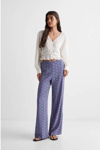 Mango Kids broek met all over print donkerblauw paars Meisjes Viscose All over print 152(XXS)