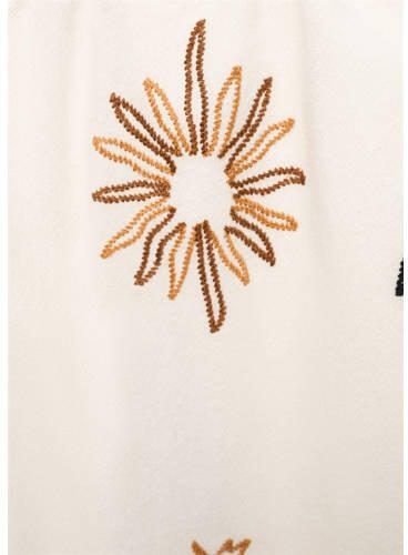 Mango Kids broek met all over print en borduursels ecru geel bruin Meisjes Katoen 158(XS)