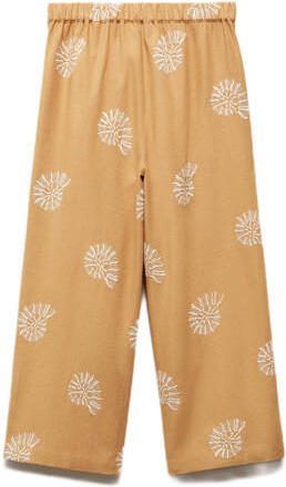 Mango Kids broek met all over print en borduursels mosterdgeel wit Meisjes Viscose 128