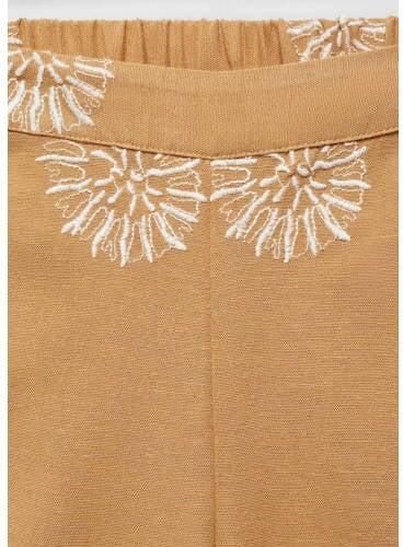 Mango Kids broek met all over print en borduursels mosterdgeel wit Meisjes Viscose 128 - Foto 3