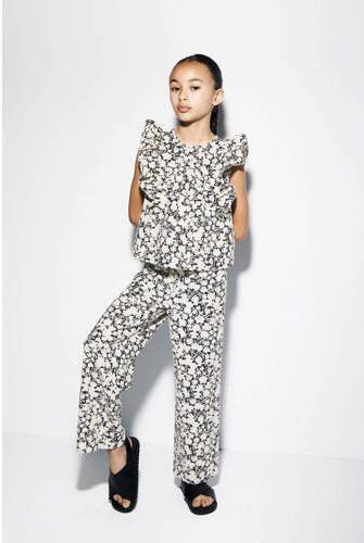 Mango Kids broek met all over print zwart Meisjes Katoen All over print 116