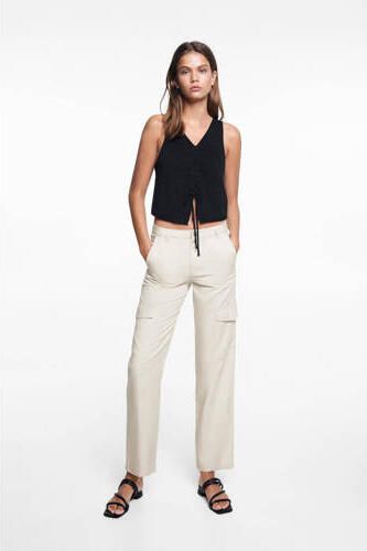Mango Kids cargobroek ecru Meisjes Lyocell Effen 152(XXS)