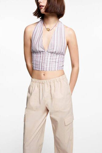 Mango Kids cargobroek lichtbeige Meisjes Katoen Effen 152(XXS) - Foto 2